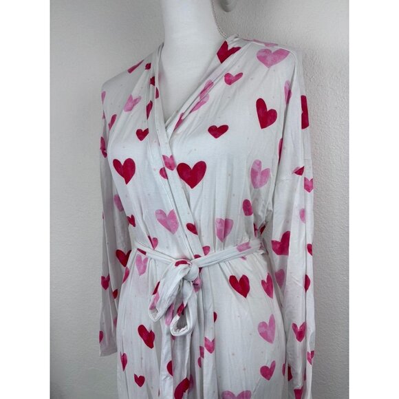 Soma women's large white pink heart print mid length cool nights robe loungewear - Picture 3 of 9